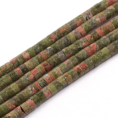 ACYUNLEI 1 Strand 4x2mm Natural Gemstone Heishi Beads, Loose Flat Round Undyed Cylinder Flat Spacer Stone Beads for Bracelet Earrings Jewelry Making, Unakite