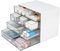 OSteed Desktop Organiser with 7 Drawers, Stackable Storage Box on Desk, Small Plastic Storage Unit with Drawers for Home Collection, Makeup, Office Supplies (4 Flat Layers, White)