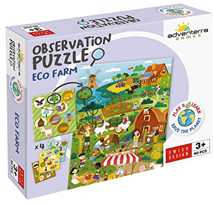 Adventerra Games, Observation Puzzle Eco Farm, Maxi-Puzzle, Kinder ab 3 Jahren, Montessori-Lernspiele, Ökologische Spiele