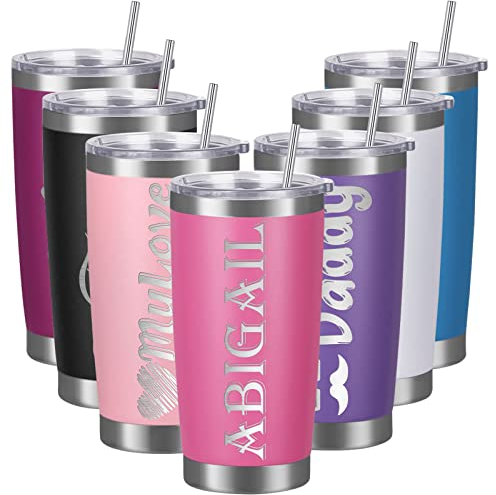 Vasos Personalizados con Tapas y Pajitas, Vasos de Acero Inoxidable Grabados con Láser Personalizados de 20 oz con Texto de Nombre Taza de Café Aislada Personalizada Regalo para Mujeres y Hombres