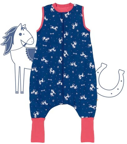 schlummersack Schlafsack mit Füßen Sommer 1 Tog 90 cm dünn Pferde | Kinder Schlafsack mit Beinen und verlängerten Bündchen für eine Körpergröße 90-100cm Füßen 1 Tog