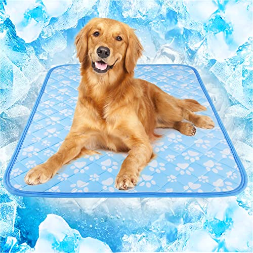 Rywell Thermochromic Dog Cooling Mat, Arc-Chill Pet Cooling Mat for Dog X-Large 80x110CM [Q-Max＞0.5] Chew-Resistant Non-slip Reusable Absorbent for Summer Kennel Crate Travel, Blue