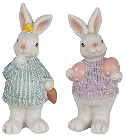 Ideen mit Herz Deko-Hasen | Mit Möhre & Ostereiern | 19 cm hoch, 8,5 cm breit | 2 Stück