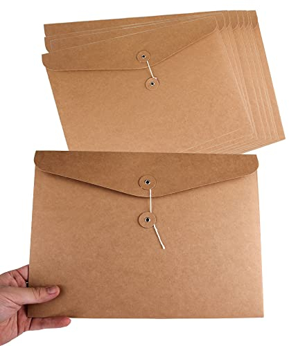 Lot de 10 porte-documents en carton et papier kraft Format A4 Pochette Document en Papier Kraft Sac Enveloppe de Fichiers Epais Portable Chemises Stockage File Folder Papier pour bureau scolaire
