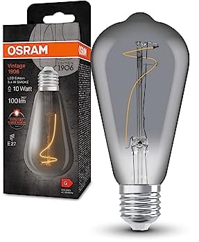 OSRAM Vintage 1906 LED-Lampe mit Smoke-Tönung, 3,4W, 100lm, Edison-Form mit 64mm Durchmesser & E27-Sockel, warmweiße Lichtfarbe, nicht dimmbares Filament, bis zu 15.000 Stunden Lebensdauer