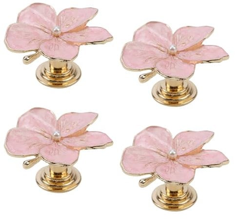 Geesatis Cabinet Knobs, Flower Metal Knobs for Drawer, Dresser, Kitchen Cabinet, Closet Door Pulls, Mounting Screws, Pink, 4 PCS 1.7inch