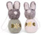 Gry & SIF bestickte Osterhasen Aufhänger, Ostern, Osterdeko, Handmade, Fairtrade | Anhänger graue Bommelhäschen Bestickt, Grün und Weiß, 2er Set