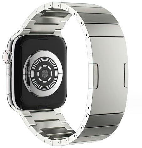 MaKTech Banda de Titanio,Correa de Pulsera de Metal Ligero Con Hebilla Incrustada,para Apple Watch Serie 11/10/9/8/7,SE 3/2/1 [2025] (42mm/41mm/40mm,Plata)