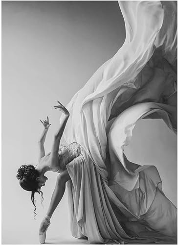 YLHKME Moderne Ballett Tanzendes Mädchen Bilder Leinwand Malerei, Schwarz Weiß Wandbilder Wohnzimmer Schlafzimmer Deko Poster Kunstdrucke,Ohne Rahmen (Rahmenlos,40X60CM)