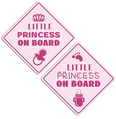 2 Pezzi Adesivi per Auto la Piccola Principessa a Bordo, 13x13cm Riflettenti Magnetici Adesivo Bimbo a Bordo per Auto Sicurezza Segnale di Avvertimento Accessori per Vari Veicoli (Rosa)