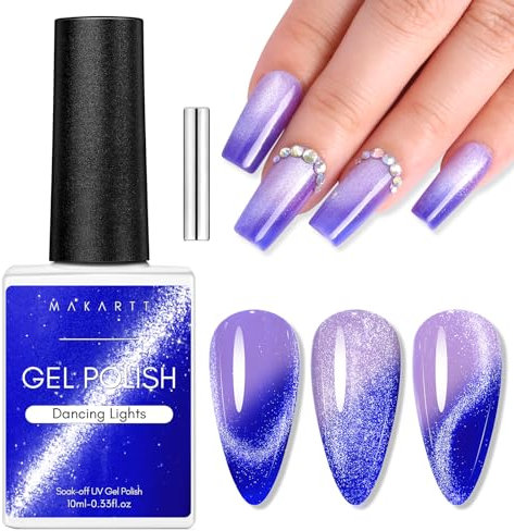 Makartt Cat Eye Gel Nail Polish - 9D Glitter, Color Changing, Temperature Change, LED Curing, Soak Off, Cruelty Free