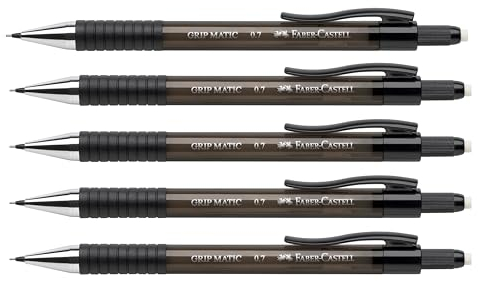 Faber-Castell 205206 - Druckbleistift Grip Matic schwarz, 5 Stück, Härtegrad B, Mine 0,7 mm, inkl. Radierer