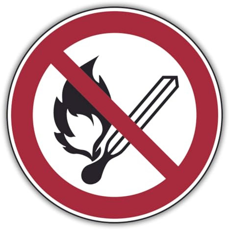Schild Offenes Feuer Verboten rund Ø 30cm - selbstklebend hergestellt aus robustem PVC gefertigt mit UV-Schutzlaminat- Verbotszeichen Offenes Feuer - Wetterbeständig - Made in Germany