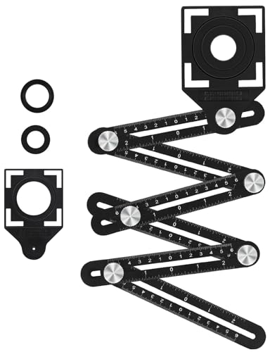 Winkelschablone Template Tool, 6-seitiges Multi Angle Winkelmesser Lineal Alulegierung Winkel Werkzeug Verstellbarer Konturenlehre Schablonen Messgerät für Tischler Fliesenleger Pflastern Loch