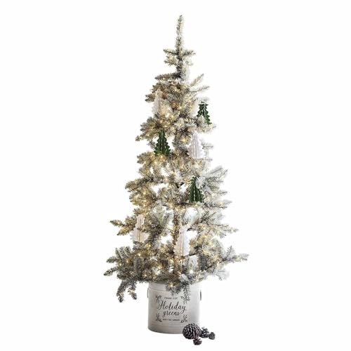 Loberon Weihnachtsbaum Sansais, Christbaum mit LEDs, immergrün, naturnahes Design, Deko-Tanne, Weihnachtsdeko, Weihnachten, Eisendraht, PVC, grün/weiß