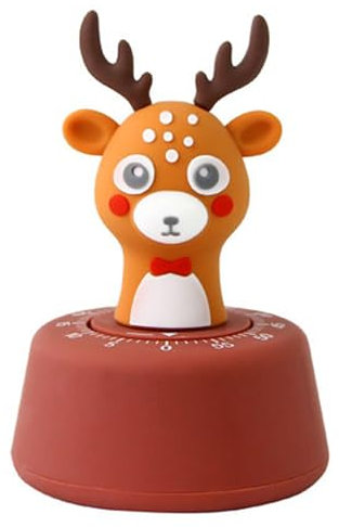 Uixxducc Küchentimer Mechanischer Timer, Niedlich Tiere Hirsche 60 Minuten Countdown Timer Kinder Lustige Eieruhr Küche Kurzzeitmesser, Ideal Küchentimer für Kochen, Backen, Sport, Studieren (Braun)