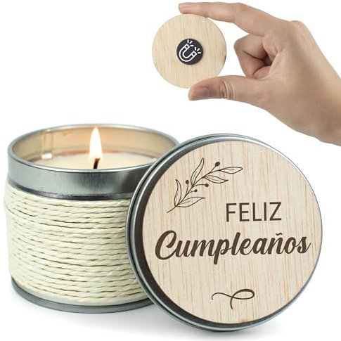 CONTRAXT Vela Regalo original Feliz Cumpleaños. Regalos originales felicitacion Vela con tarjeta de Madera Feliz Cumpleaños Cumple amiga amigo hombre mujer