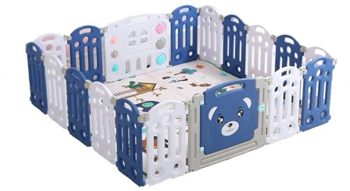 Reenborn Laufstall Baby, Großer Laufstall Baby mit Matratze, Laufgitter Baby Faltbar für Drinnen Draußen, Kinderaktivitätszentrum Spielhof Spielplatzpark für Kinder mit Antikollisionsschaum (16+2)