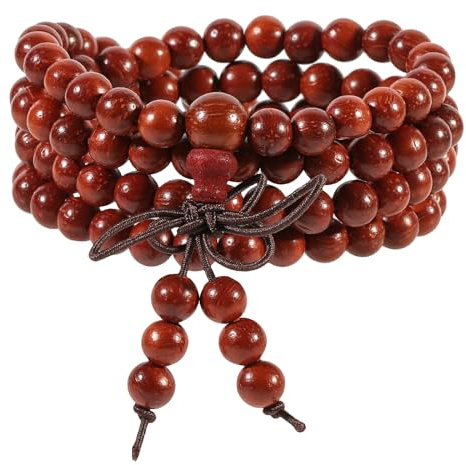 Nupuyai Holz 108 Perlen Mala Armband Damen Herren buddhistische Gebetskette | Holzperlen Armband, Tibetische Gebetskette, Wickelarmband Meditation Reiki Schmuck für Frauen Männer