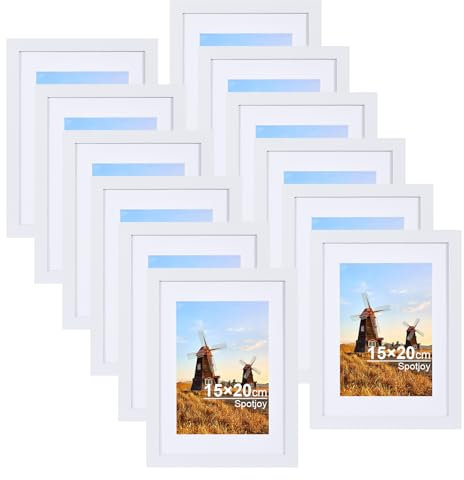 Spotjoy Bilderrahmen 15x20 cm 12er Set Fotorahmen Posterrahmen mit Passepartout Holzrahmen Dokumentenrahmen stabiles MDF-Holz Rahmen mit Acrylglas, Weiß