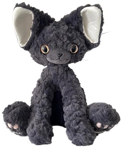TOPLITHE Süßes Devon Rex Katzen Plüschtier, Schwarze Katzenpuppe, Kuscheltiere, Plüschtier for Kinder Und Erwachsene, Geburtstag, Weihnachten(Gray)