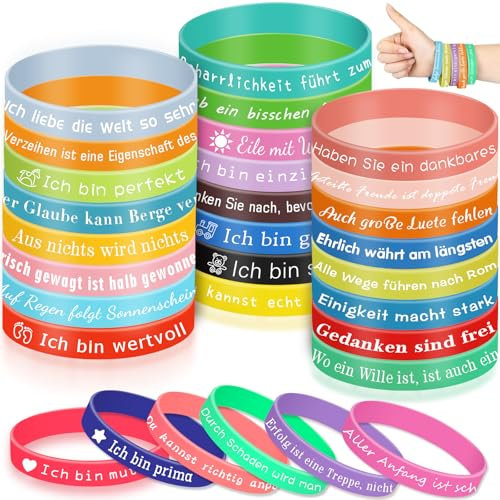 Ulikey 30 Stück Motivationsarmbänder, Inspirierende Silikon Armbänder mit Positiven Sprüchen auf Deutsch, Party Mitgebsel Geschenke Motivierende Gummiarmbänder für Kinder Teenager Schüler Kollege