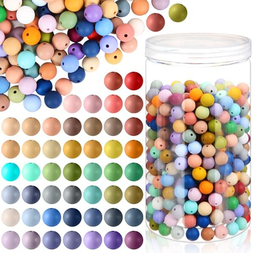 Hotop 624 Pcs 12mm Round Silicone Beads Bulk Kit - 48 Morandi Colors Rubber Beads for Keychain, Necklace, Bracelet & Lanyard Making