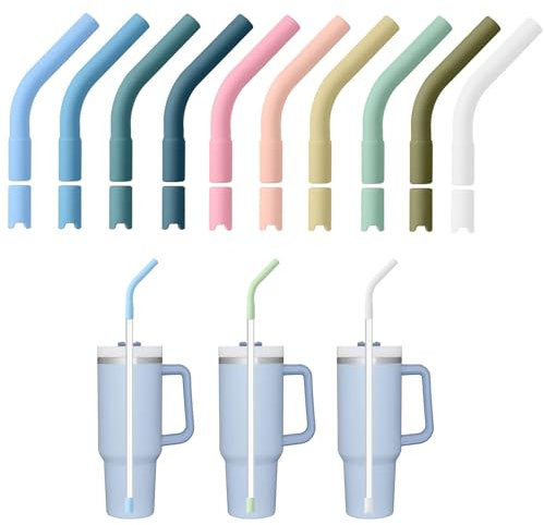 10 Pcs Silicone Straw Tips with Pedestals, re-usable Straw Cover, Metal Straws Extender Protectors, Straw Toppers for 0.31-0.39in Diameter Straw(Multi-Color)