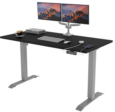 POKAR Höhenverstellbarer Schreibtisch Höhenverstellbar Elektrisch Bürotisch mit Tischplatte (Silber + Schwarz, 160 x 80)