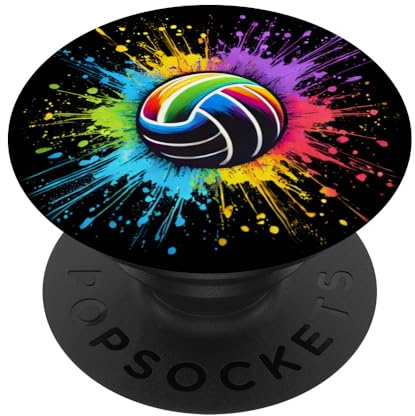 Farbenfroher Volleyball-Liebhaber Splash Art Farbspritzer Mädchen PopSockets Klebender PopGrip