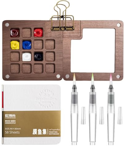 Carnet Aquarelle Small Watercolor Palette d'aquarelle Portable Carnet de Voyage Aquarelle Carnet de Souvenirs à l'Aquarelle Mini Palette Aquarelle 15 Grids avec Clip pour Écoles Amateurs Peinture