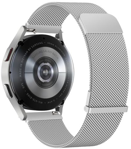 Amzpas Cinturino per Samsung Galaxy Watch 4/5/6/7 40mm 44mm, Cinturino in Acciaio,Metallo Magnete per Samsung Galaxy Watch 5 pro 45mm/ Watch 4/6 Classic 46mm 42mm (Argento)