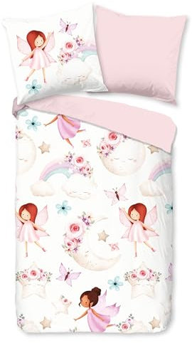 Good Morning Kinder Bettwäsche 135x200 Lucia Feen Sterne Mond Rosen rosa 31166