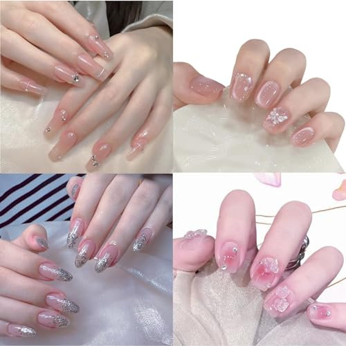 Handmade Salon French Press-On Nails Natural False Nails for Work Housework 4pack Reusable Glossy Press ons Nails Cat Eyes Non-Damaging Snug Fit Gift Box Packing (24, 10 Sizes)