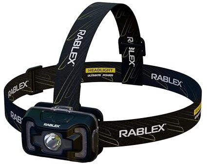 RABLEX RB655 LED-Stirnlampe, 300 Lumen Wiederaufladbare LED Kopflampe mit 7 Lichtmodi, Rotlicht & Sensor USB-Aufladung, IPX4 Wasserdicht Leicht & Kompakt Ideal für Camping, Wandern [Energieklasse A+]