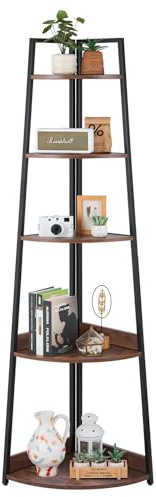 VEVOR 5 Tier Corner Shelf, Tall Corner Bookshelf Plant Rack, Wall Shelves Tower Storage Organizer with Metal Frame & Wooden Shelves, Narrow Display Book Shelf Rack for Bedroom, Living Room, Office
