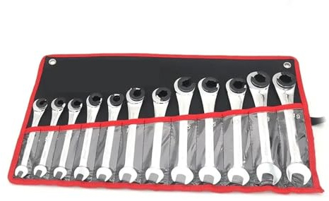 WAFOHSR Spanner Set 12Pcs Ratchet Flare Nut Spanner Wrench Set 8-19mm Mirror Polished Tubing Tool With Storage Pouch Wide Application