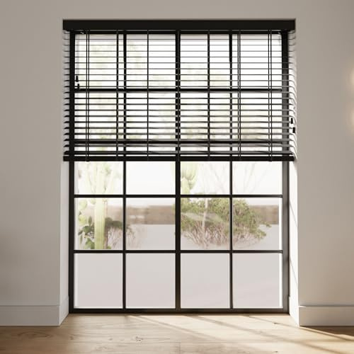 Cocoon Bambusholz Jalousien Innen 90 x 130 - Schwarz - 50mm Lamellen | Jalousie Bambus - Einfache Montage - Sicht- und Sonnenschutz - natürliche Maserung - Vollständiger Grössenbereich