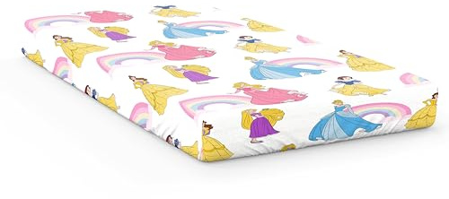 Jay Franco Disney Princess Spannbettlaken – 100% Baumwolle, Ultraweiche Kinder-Bettwäsche zur Raumdekoration, Schneewittchen, Cinderella, Rapunzel, Belle, Aurora, Rosa, Einzelbett