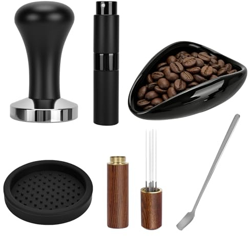 51mm Coffee Tamper Set, 6-Piece Barista Kit with Tamper for Home/Office | with WDT Tool, Tamper Mat, Spray Bottle, Stainless Steel Spoon, Coffee Bean Dish, Espresso Coffee Machine Accessories Kit