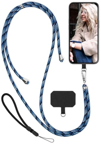 moex Unleash für vivo X300 Handyband zum Umhängen ohne Hülle, Handykette Universal mit Karabiner, Handy Band abnehmbar, Kette mit Pad für Handyhülle, Navy, Silber