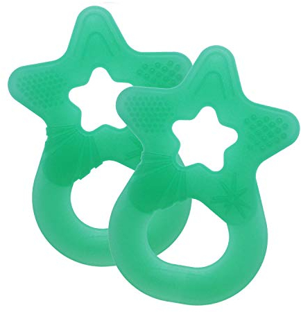 Dentistar Beißring 2er-Set – Teether für Babys & Kleinkinder ab 3 Monate – Baby Beißring mit Griff aus weichem Material zur Zahnungshilfe & Massage – Made in Germany – Grün Transparent