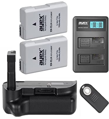 ayex Battery Grip Suitable for Nikon D5100 D5200 BG-2G Includes IR Remote Shutter Release + 2 x EN-EL14 Batteries + 1 x USB Dual Charger
