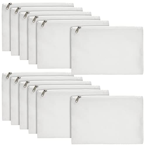 Paquete de 12 bolsas de lona blanca con cremallera, bolsa de maquillaje, estuche, para cosméticos y manualidades (15,2 x 20,3 cm)