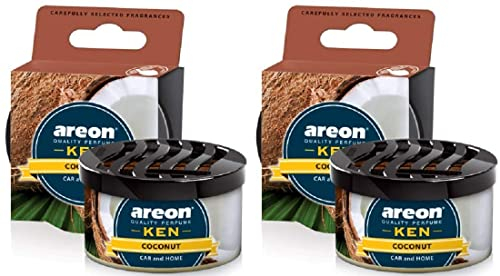AREON Ken Lufterfrischer Dose Kokosnuss Auto Duft Autoduft Duftdose Wohnung Erfrischer 3D Set (Coconut Pack x 2)