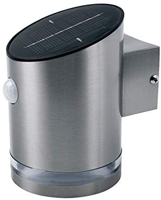 Luceco Solar LED Outdoor Wall Light with PIR Motion Sensor, Security Porch Light, Solar Powered Lantern, Decorative Exterior Lighting, Guardian, Stainless Steel, IP44, 4W, 100lm, 4000K, LEXDSL1S40P