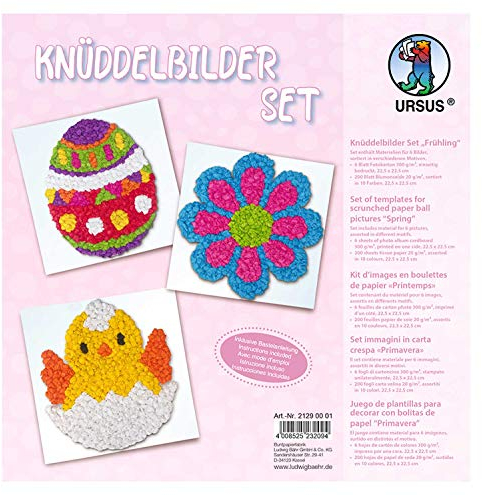 Ursus 21290001 - Knüddelbilder Set, Frühling, ca. 22,5 x 22,5 cm, 300 g/qm, 6 Bilder in verschiedene Motive, einseitig bedruckt, inklusive Bastelanleitung, für Jungen und Mädchen