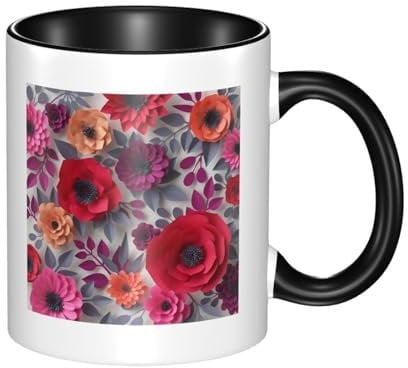 JCAKES Red Pink Flowers Mug Christmas Mugs Mugs for Women Coffee Cup Personalised Mugs Mugs for Men Travel Mugs Party Cups China Mugs Mug with Handle