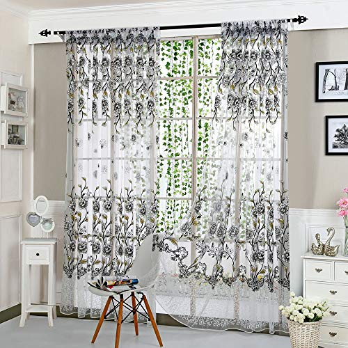 Xmiral Türvorhang Gedruckte Gardine Tüll Transparenten Scheibengardine mit Stangenloch 100cm x 200cm(D)