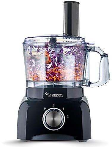 TurboTronic FP800 1.2L Bowl Multifunctional Food Processor - 800W Blender, Mixer & Food Chopper for Kitchen - Stainless Steel & Plastic Blades, Whisk Disc, Citrus Juicer - Black